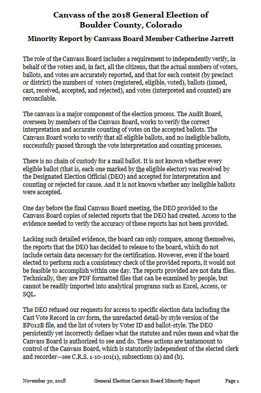 BoCoElection2018GeneralCathyJarrettMinorityReportP1