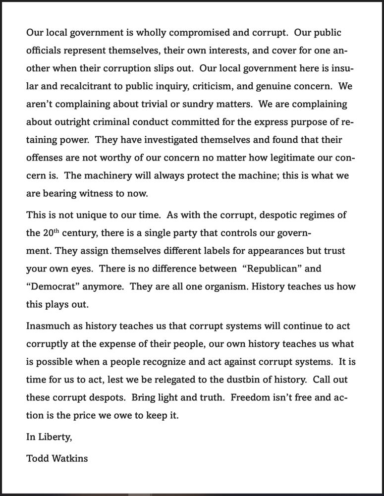 ToddWatkinsOurLocalGovernmentWhollyCompromisedCorruptP2